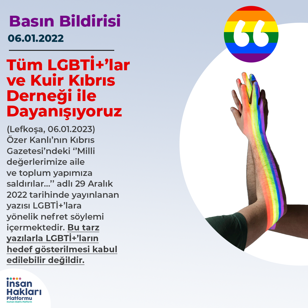 Tüm LGBTİ+’lar ve Kuir Kıbrıs Derneği ile Dayanışıyoruz - Basın Bildirisi